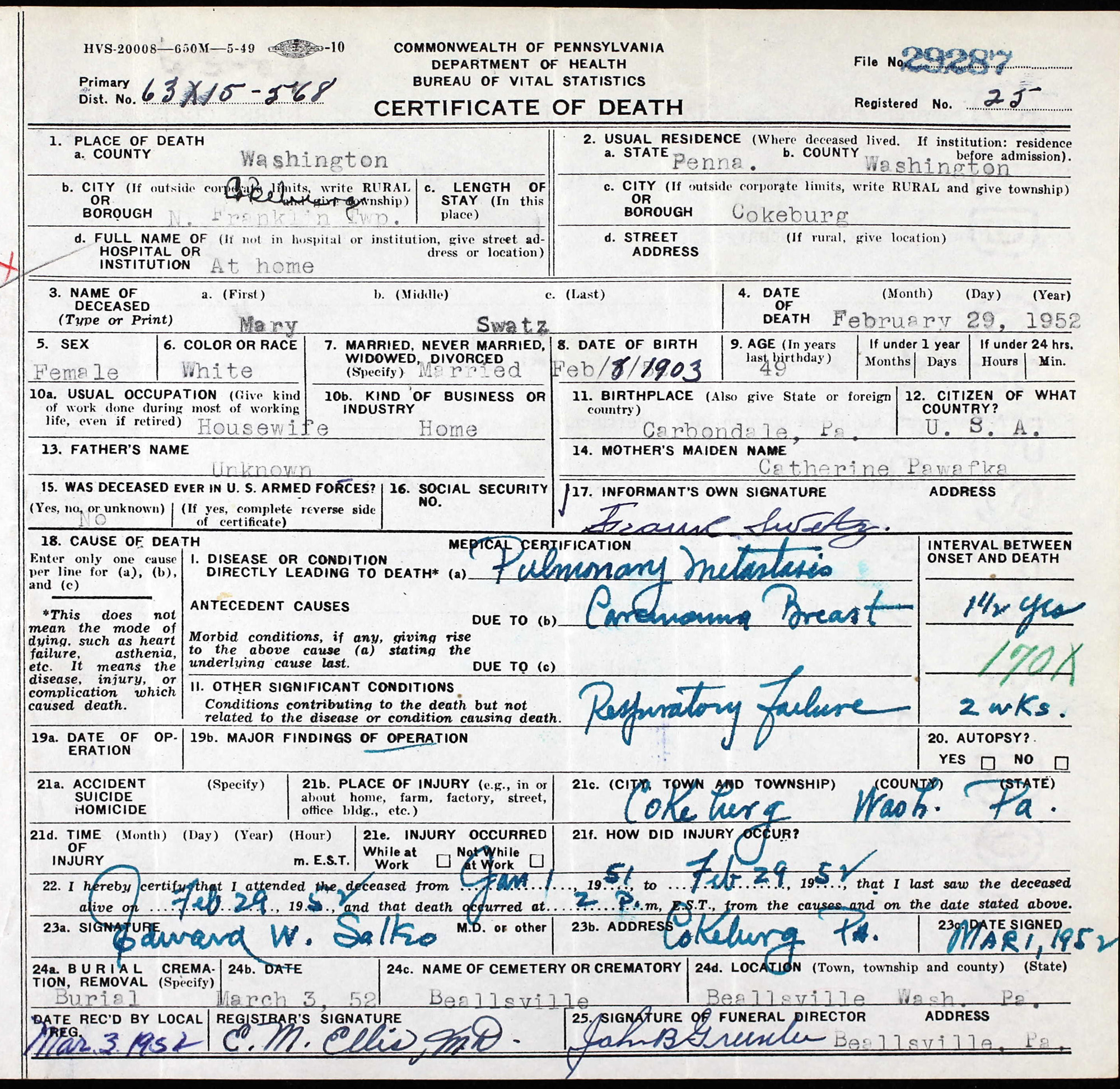 death certificate